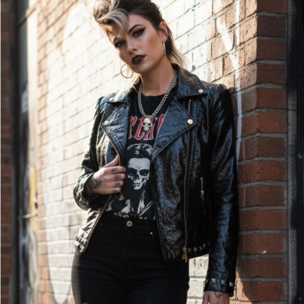 Rocawear Women’s Black Faux Leather Moto Jacket - Studded - Size S - Y2K Style